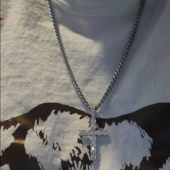 NEW Diamond Cross  Rope or Cuban Chain Necklace - Picture 5 of 9